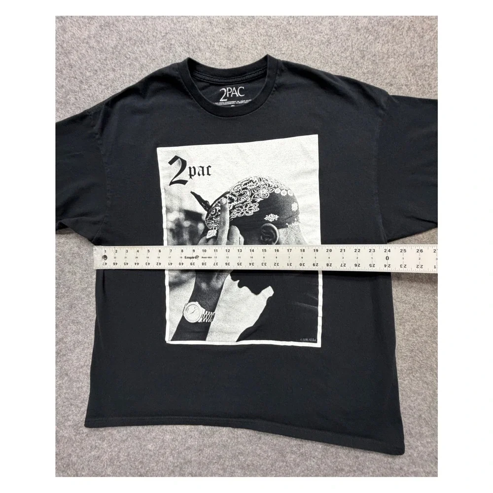 2Pac Tupac Shakur Graphic T-Shirt Black XXL Bandana Photo Print Rap Tee